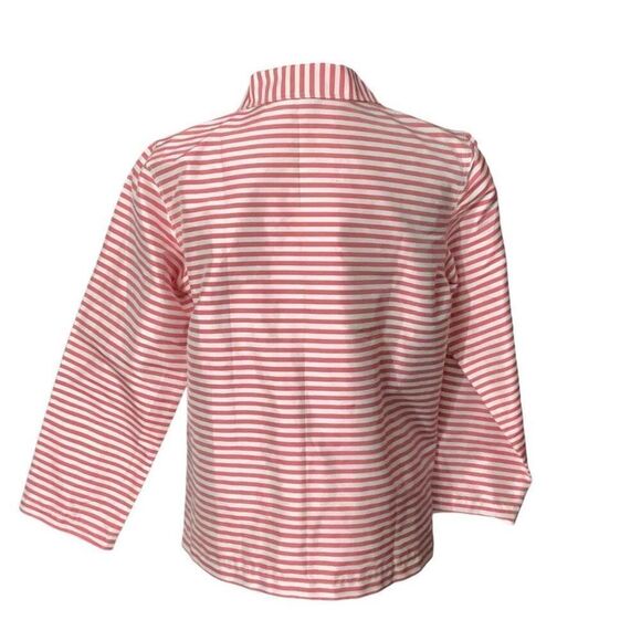 Indo Chic Silk Red White Striped Frog Closure Jacket Long Sleeve Collared Sz XS - Picture 4 of 6